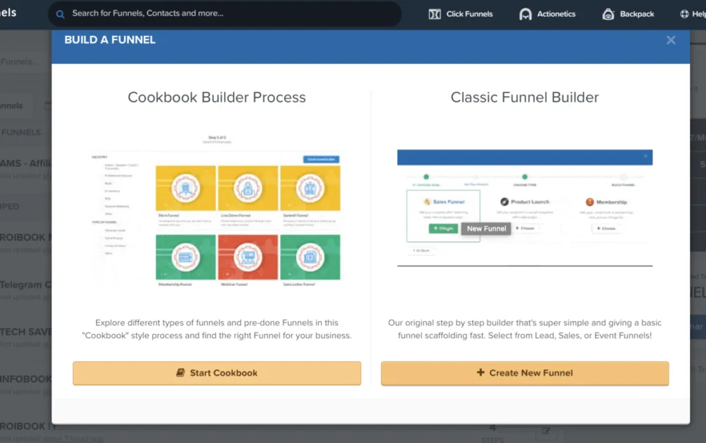 come creare un Funnel con clickfunnels - nuovo Funnel 