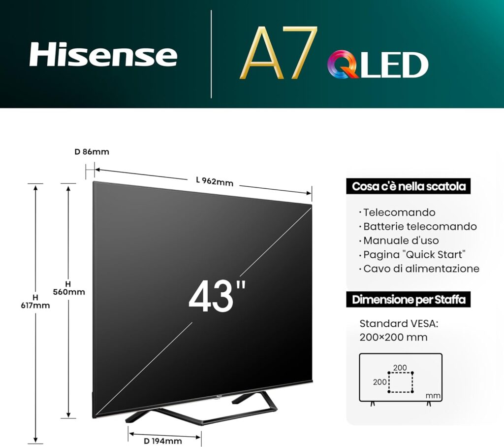 Hisense 43A72NQ dimensioni